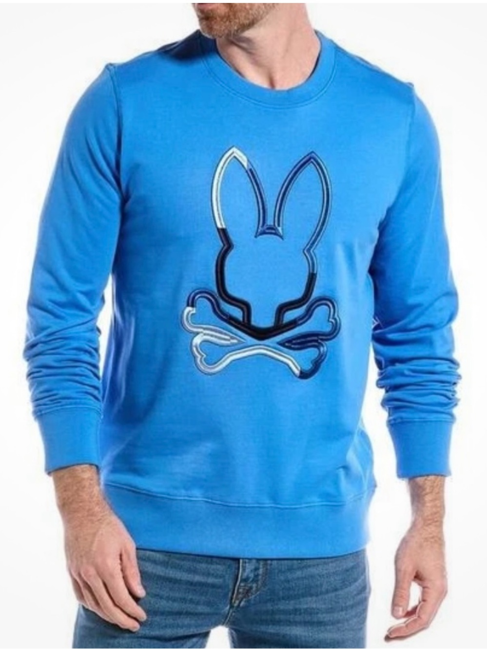 Psycho Bunny Calle Blue Crewneck Sweatshirt Raised Appliqué Logo Men’s XL